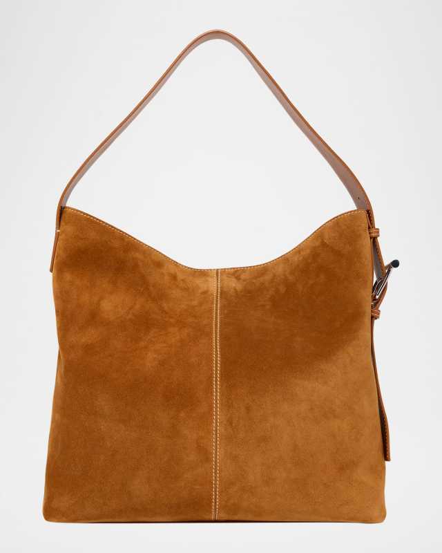 T-Bar Sling Topstitched Suede Tote Bag